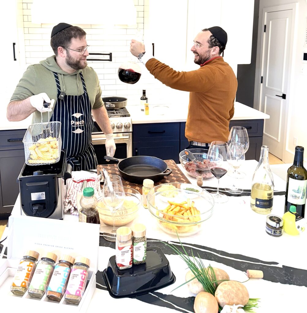 loaded fries and wine